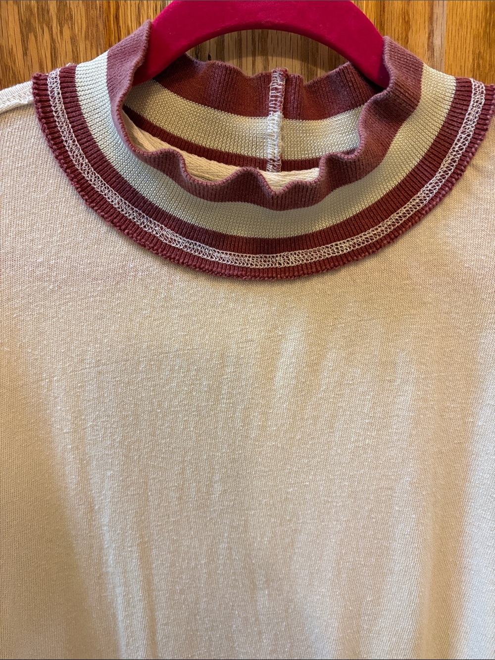 We The Free Cream Turtleneck Sweater with Burgundy Panels and Coral Accents - Picture 7 of 10
